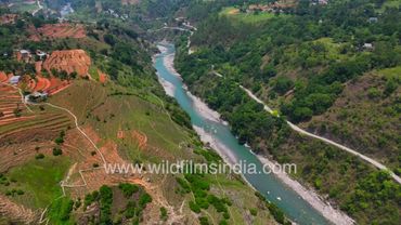 Step farming terraced cultivation in Berinag along the squeaky clean Ramganga River in Uttarakhand
