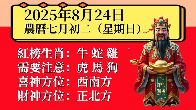 明日小運播報～2025年8月24日（星期日）農曆七月初二