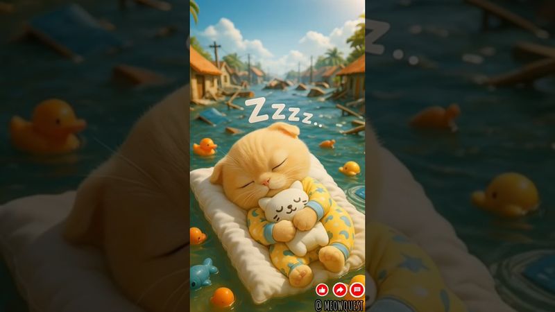 kitten sleeping in the middle of the flood! #comedy #cat #catlovers