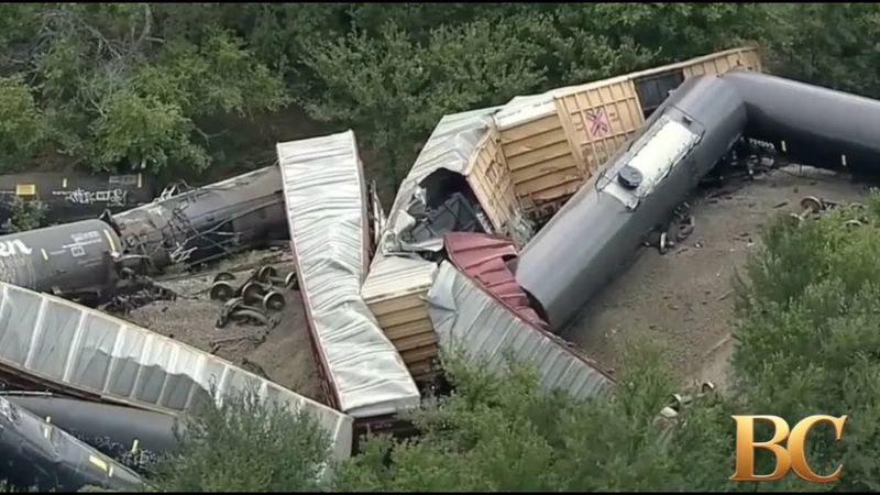 Train with at least 35 cars carrying hazardous materials derails in Texas