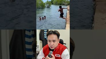 ชายคนนี้วิ่งมาที่ความเร็ว เค้าพยายามกระโดดน้ำแต่ #negi ￼