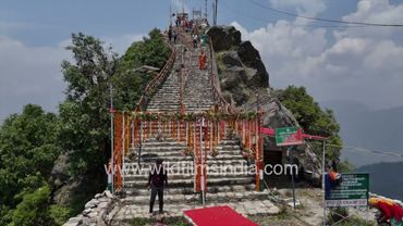 Kartik Swami Mandir on a forest ridge in Uttarakhand, as seen in aerial view