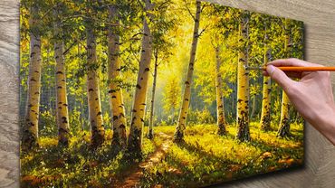 Painting a birch forest / Learn how to draw trees / Acrylic painting / A Lu Art.
