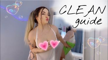 [4K] No Bra Cleaning | Transparent Clean Mirror | Clean in a Transparent Dress