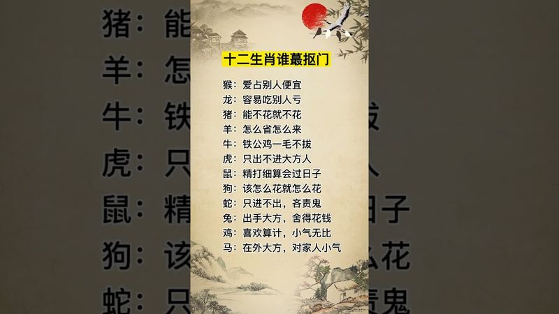 十二生肖誰才是最摳門？你是不是真的這樣的呢？#運勢 #正能量 #生肖 #人生感悟 #十二生肖 #情感 #玄學 #風水 #摳門 #屬相 #國學文化 #道家文化 #傳承文化 #民間傳說 #性格
