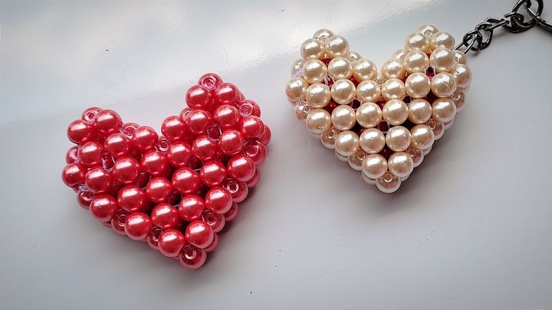Beaded Heart | Pearl beaded heart keychain | Valentine gift | Beads craft ideas
