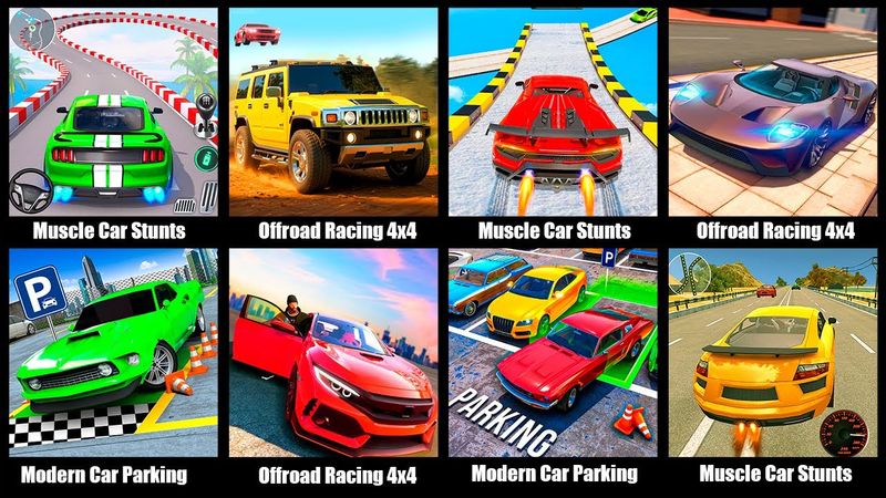 Muscle Car Stunts,Offroad Racing 4x4 Dirt Race,Modern Car Parking 3D
