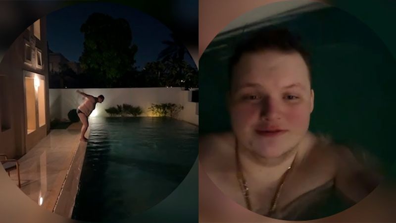 бумыч прыгает бомбочкой в бассейн