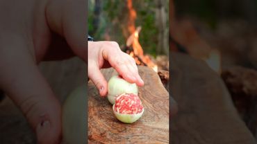 Bacon-Wrapped Onion Stuffed With Cheese & Meat