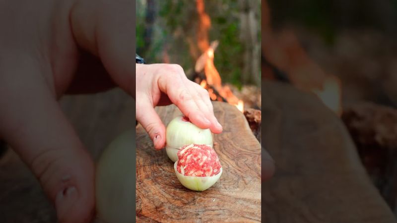 Bacon-Wrapped Onion Stuffed With Cheese & Meat