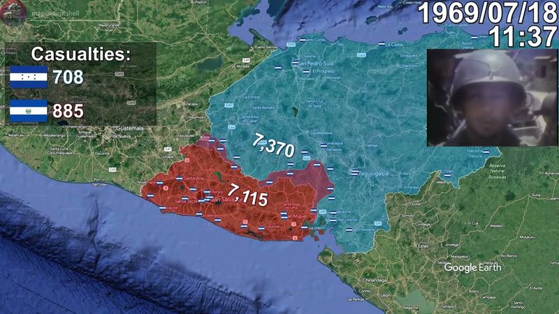 Football War Every Minute using Google Earth