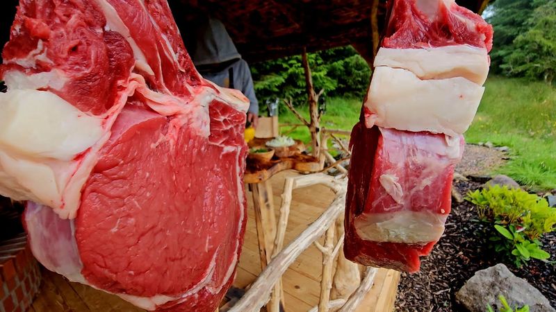 Tomahawk Ribeye Steak 🥩 Grilled on 🔥🔥🔥(Relaxing Sounds, ASMR, Menwiththepot HAT, CAMPING)