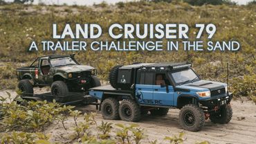 TRX-4 TOTOTA HILUX on trailer behind RC TOYOTA LC79 6X6