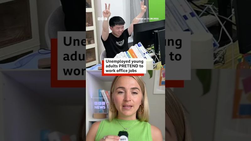 Unemployed young adults in China pretend to work office jobs. #China #BBCNews