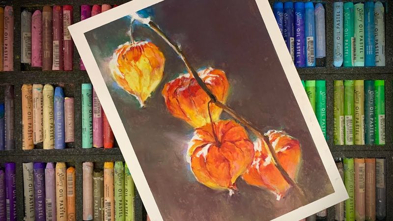 Oil pastel / Ground Cherry (handling of shining objects and backgrounds)