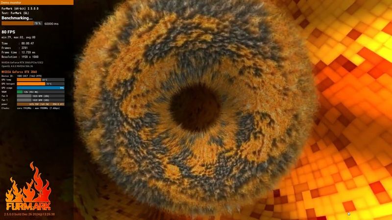 MSI GeForce RTX 3060 VENTUS 2X 8G OC: FurMark 1080p (80 fps)
