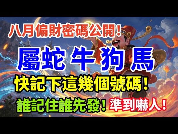 屬蛇 屬牛 屬狗 属馬的人注意 八月偏財號碼千萬別錯過 ，快記下這幾個號碼！財運一飛衝天！#生肖 #十二生肖 #運勢 #生肖運勢 #玄學 #風水
