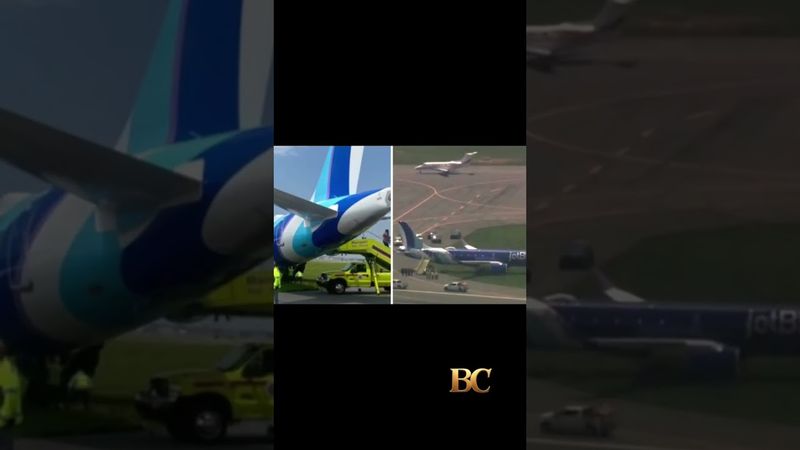 Plane skids of runway at Boston Logan
