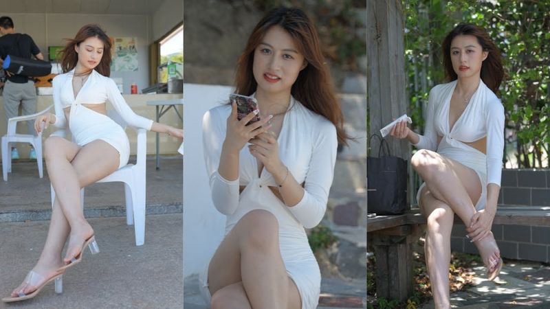 海边的短裙 白裙女孩-2 4K高清 魔镜街拍 china model street photography