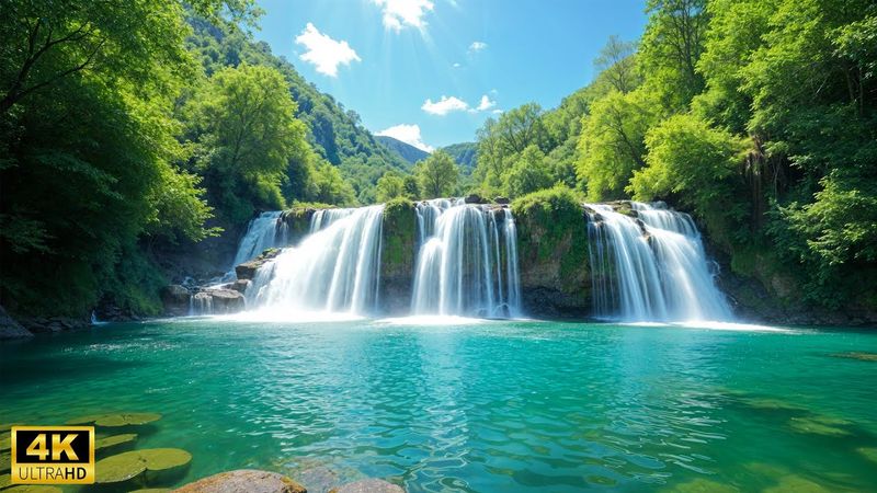 Música relajante para aliviar el estrés, Cascada Sonido suave de corriente en el bosque, Cascada