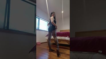 i styled my pantyhose with pvc mini skirt top v& heels