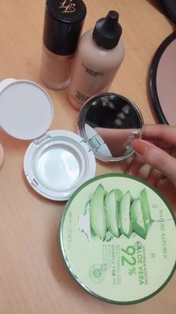 Làm Cushion ( kem nền + aloe + nhũ bắt sáng ) #cushion #handmade