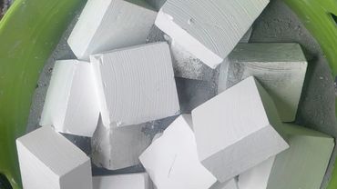 Fresh and Crunchy Gym Chalk Blocks on a bed of Gray Powder | ASMR | Oddly Satisfying