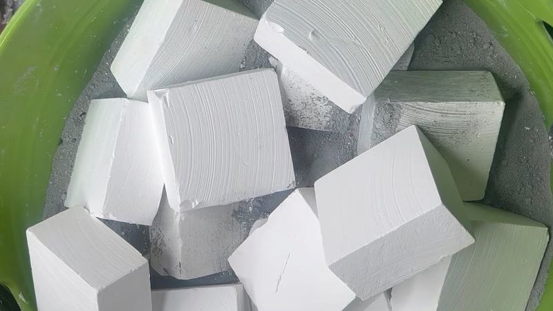 Fresh and Crunchy Gym Chalk Blocks on a bed of Gray Powder | ASMR | Oddly Satisfying 
