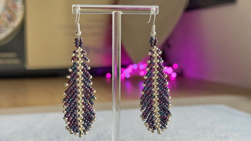 Сережки з бісеру "Пір'їнки"🪶 Покрокова інструкція