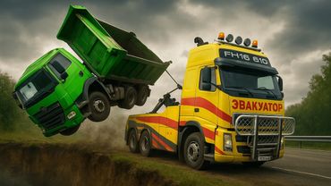 ЗАГЛОХ, "СНЕС" ОТБОЙНИК И УПАЛ В КЮВЕТ - Постановка на колеса 3-х осного самосвала