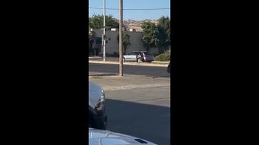 Wild death-defying man hangs on to speeding car