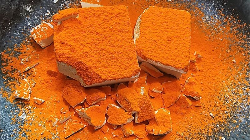 Soft Fresh Blocks Topped with Orange Holi Powder •Fluffy Texture Crush • Satisfying • Gymchalk ASMR🍊