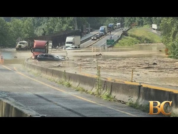 Flooding and rock slides close heavily damaged I-40 section in Smoky Mountains