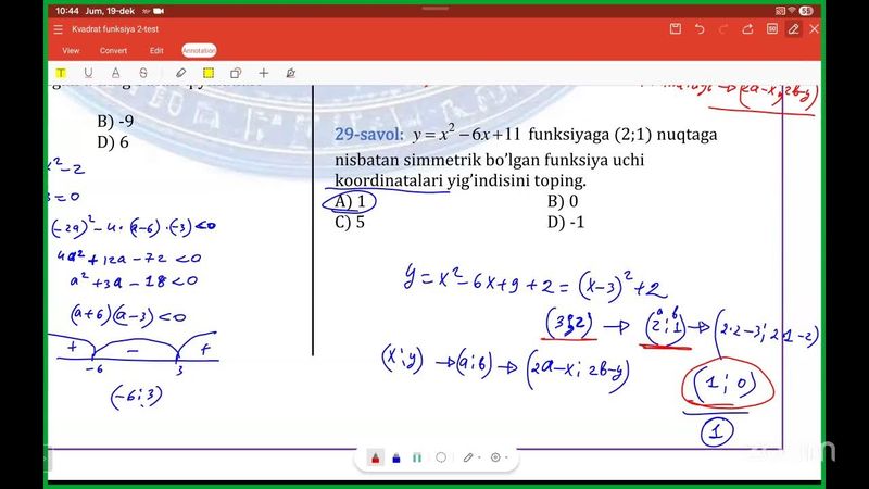Kvadrat Funksiya Testlari Tahlili