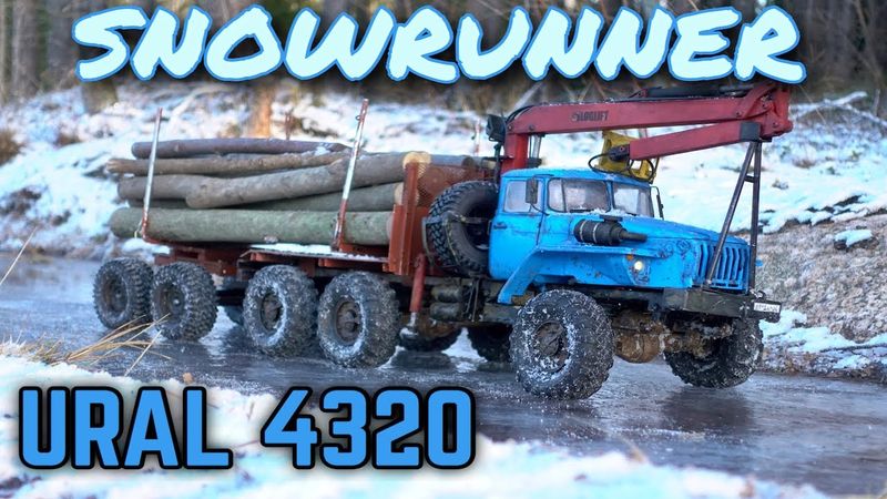 SNOWRUNNER & ICE Trucker - RC 6x6 Ural 4320 Log truck 1:12  ice Snow and river Crossing