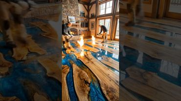 Wonderful epoxy floor made of slabs and epoxy resin