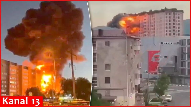 The moment a Ukrainian drone hit a high-rise residential building in the Krasnodar region of Russia