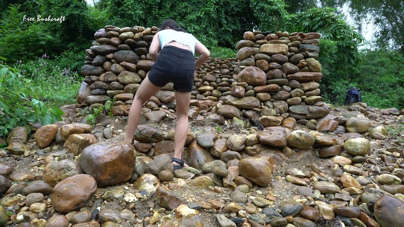 Build Bushcraft Shelter Tent By Stone, Camping Alone At The Stream | Free Bushcraft Ep.37