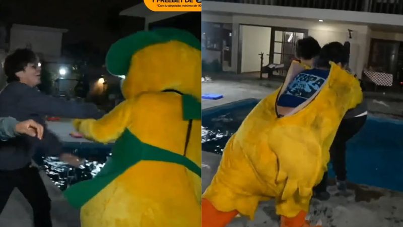 GLOGLO EMPUJA AL POLLO A LA PISCINA Y ÉL SE VENGA