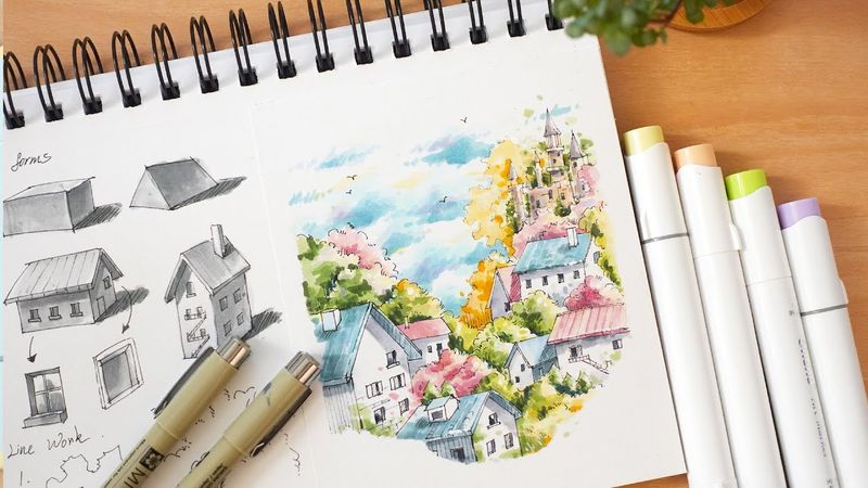 How to Draw Houses/Village Landscape with Markers