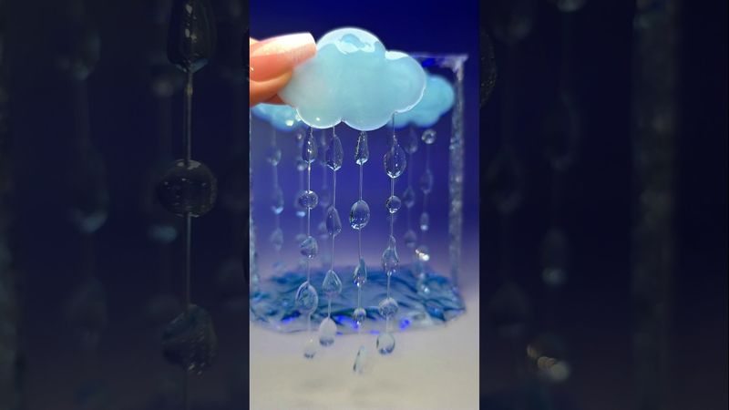 Resin Cloud Frame with Falling Rain  Handmade Resin Art.