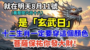 就在明天8月11號，農曆閏六月十八是「玄武日」，十二生肖一定要穿這個顏色，菩薩保祐你發大財！