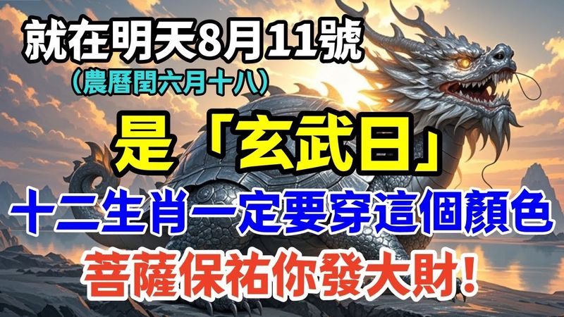 就在明天8月11號，農曆閏六月十八是「玄武日」，十二生肖一定要穿這個顏色，菩薩保祐你發大財！