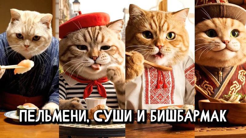 Обед Котов В Разных Странах Всем Мир #кошка