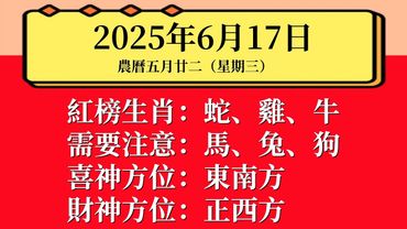 每日小運播報：2025年6月17日（星期二）農曆五月廿二