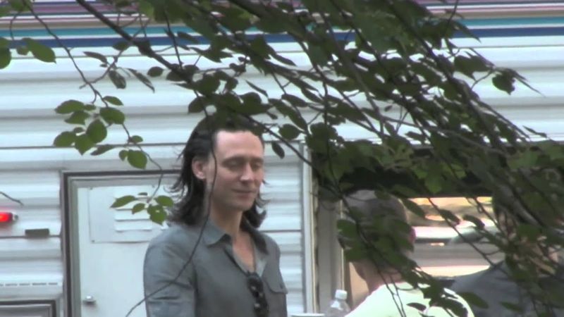 Tom Hiddleston on the set of The Avengers