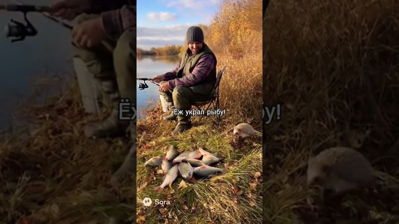 Ёж украл рыбу у рыбака!