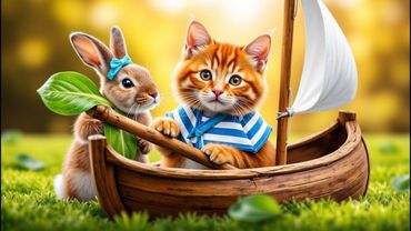⛵ GingMeow: Tiny Cat and Bunny Build a Tiny Boat! Teamwork Fun 🐱🐰 | #kitten #teamwork #adventure
