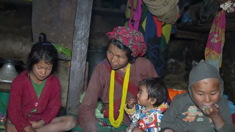 Happy face inside cottage || curry of green vegetables || Nepali Village