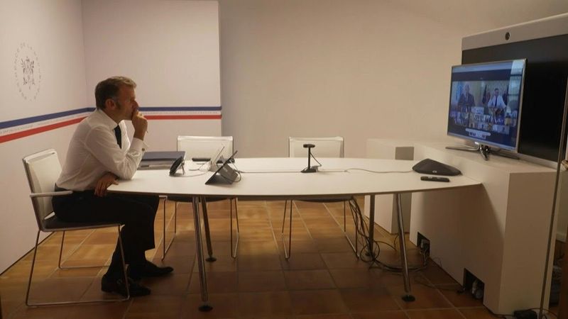 Emmanuel Macron holds a videoconference with EU leaders on Ukraine | AFP